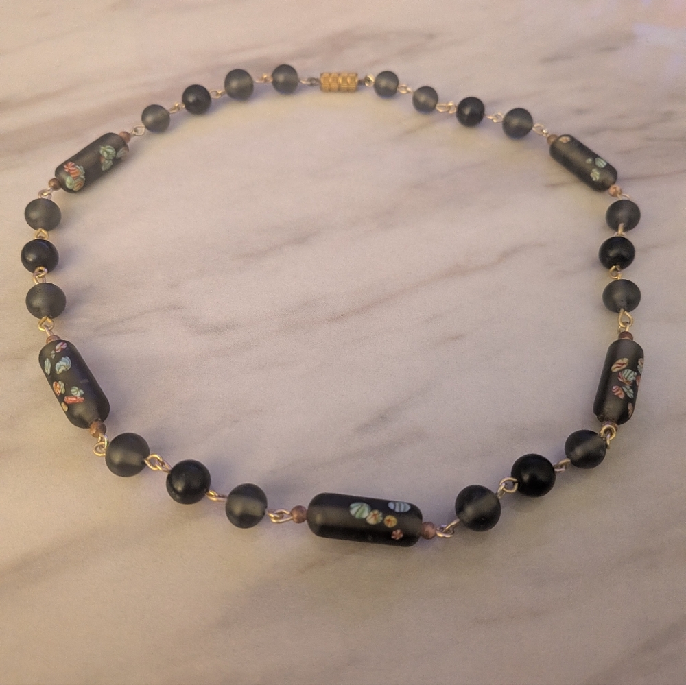 Vintage Japanese Glass Tombo Dama Bead Necklace